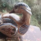 Ceramic signed duck in glazed stoneware, vintage 1960.