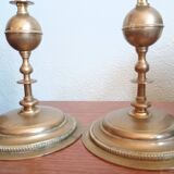 Paire de bougeoirs laiton & verre - centre de table -