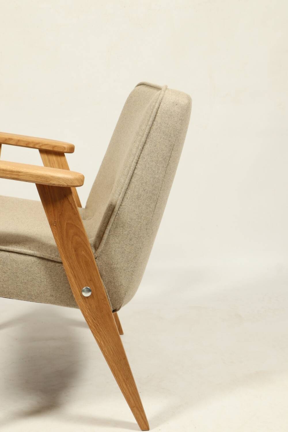 Scandinavian armchair beige wool natural oak wood chair design by Chierovski