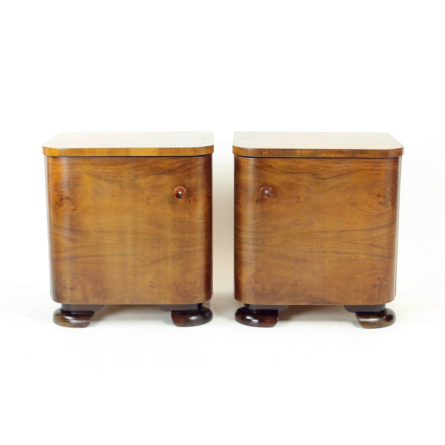 Minimalistic Art Deco Bedside Tables In Walnut Veneer, Czechoslovakia 1930s