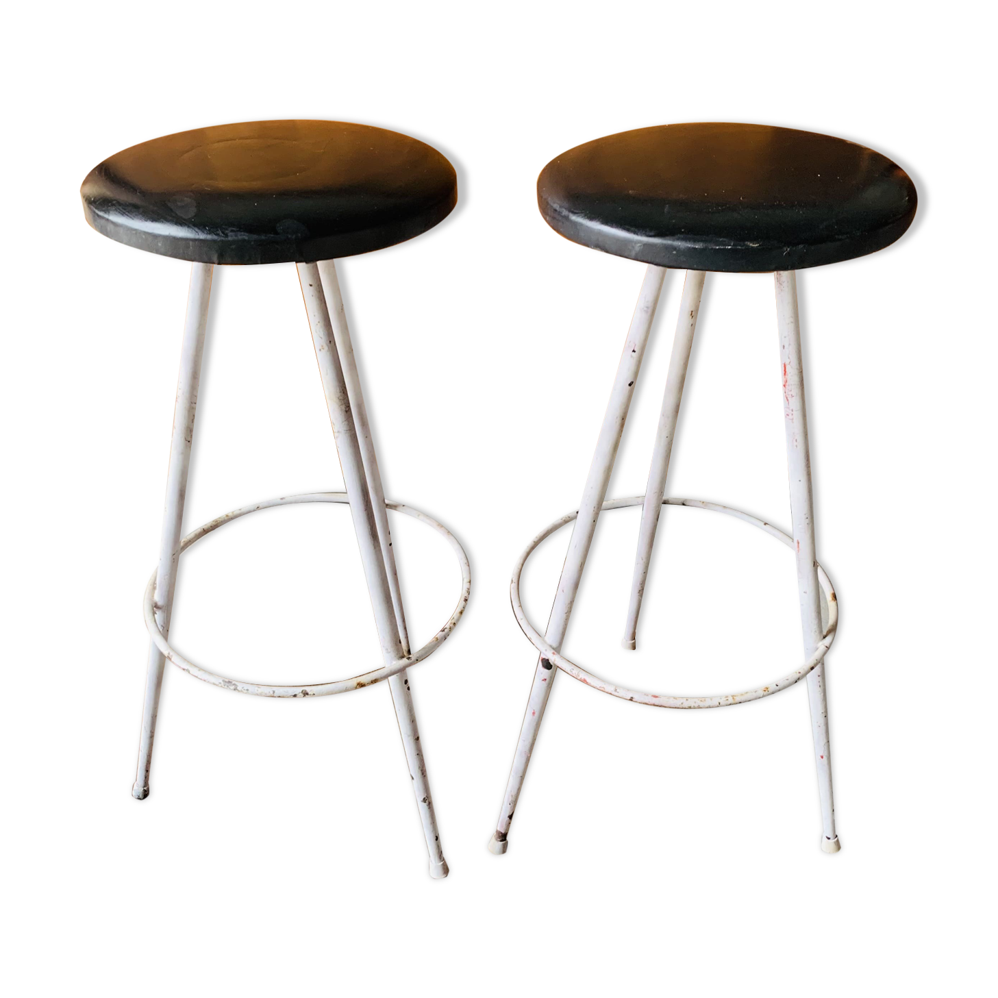 2 high stools metal imitation black leather