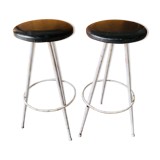 2 high stools metal imitation black leather