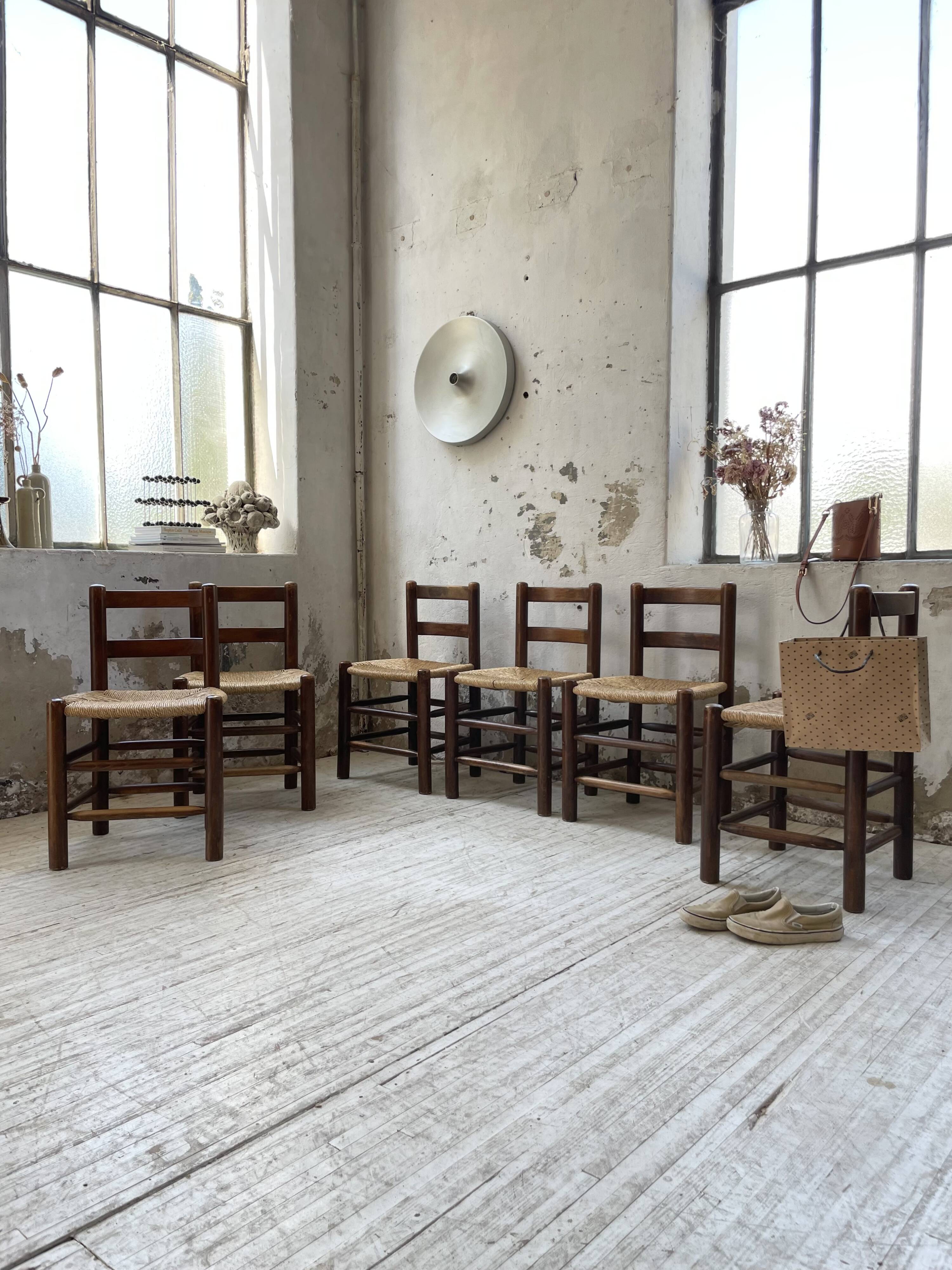 6 straw and oak chairs, mountain furniture