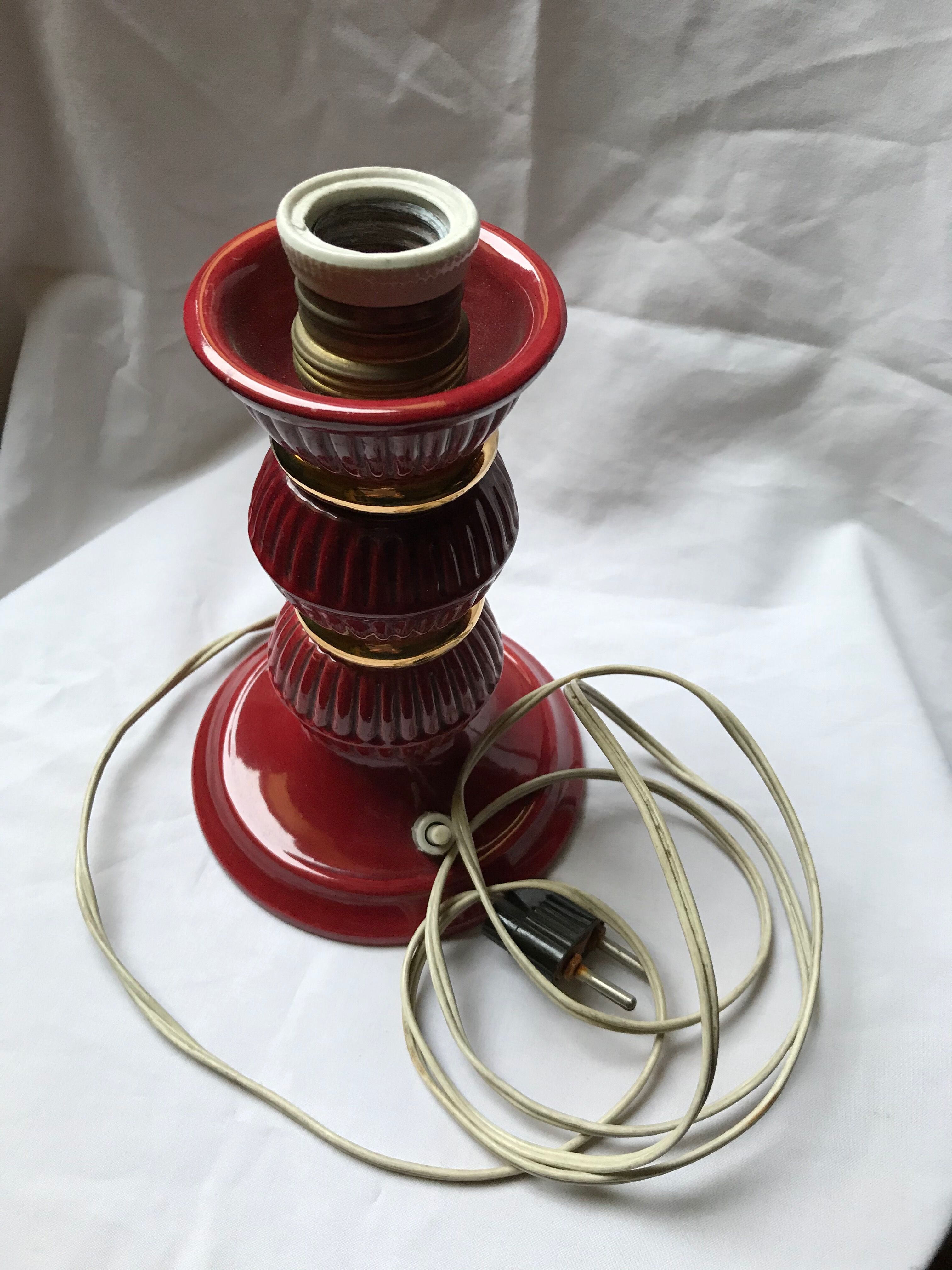 Old red ceramic lamp foot, 50s