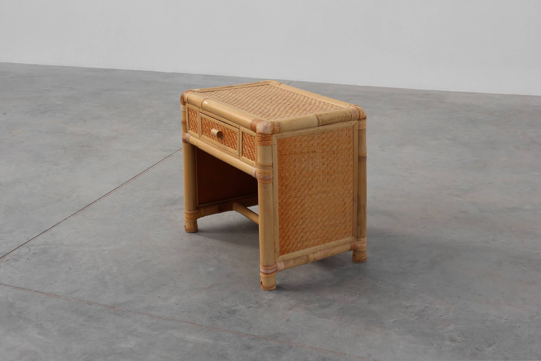 Italian 1970s bamboo and wicker chest of drawers or nightstand