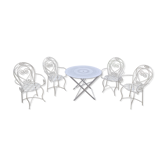 Table ronde pliante et quatre fauteuils en fer forgé