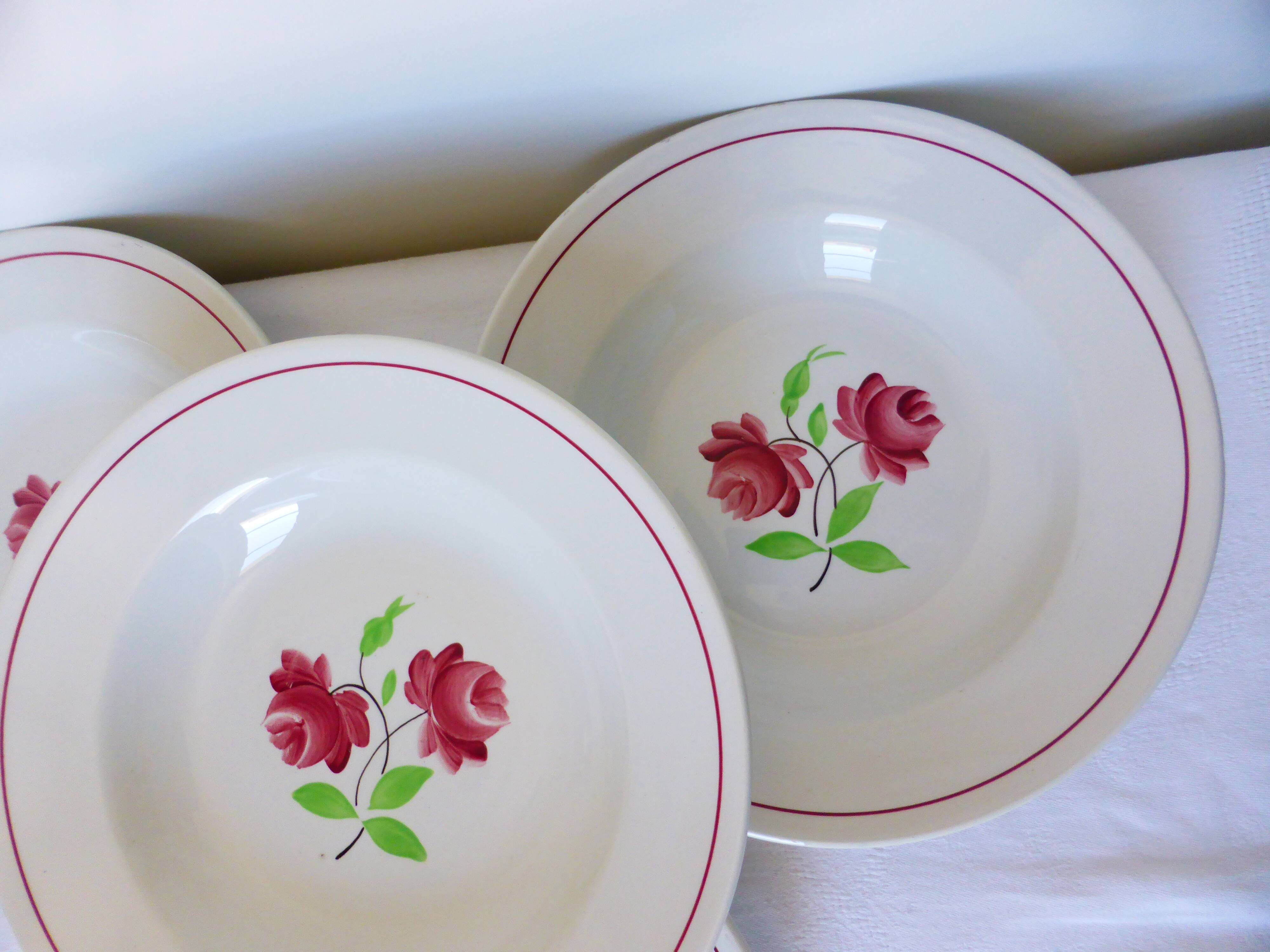 4 K and G Luneville soup plates, Rose Mai model 2106204