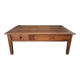Table basse ancienne en chêne français – Table de ferme rustique du XIXe siècle avec tiroir et panneau de rangement coulissant, vers 1850