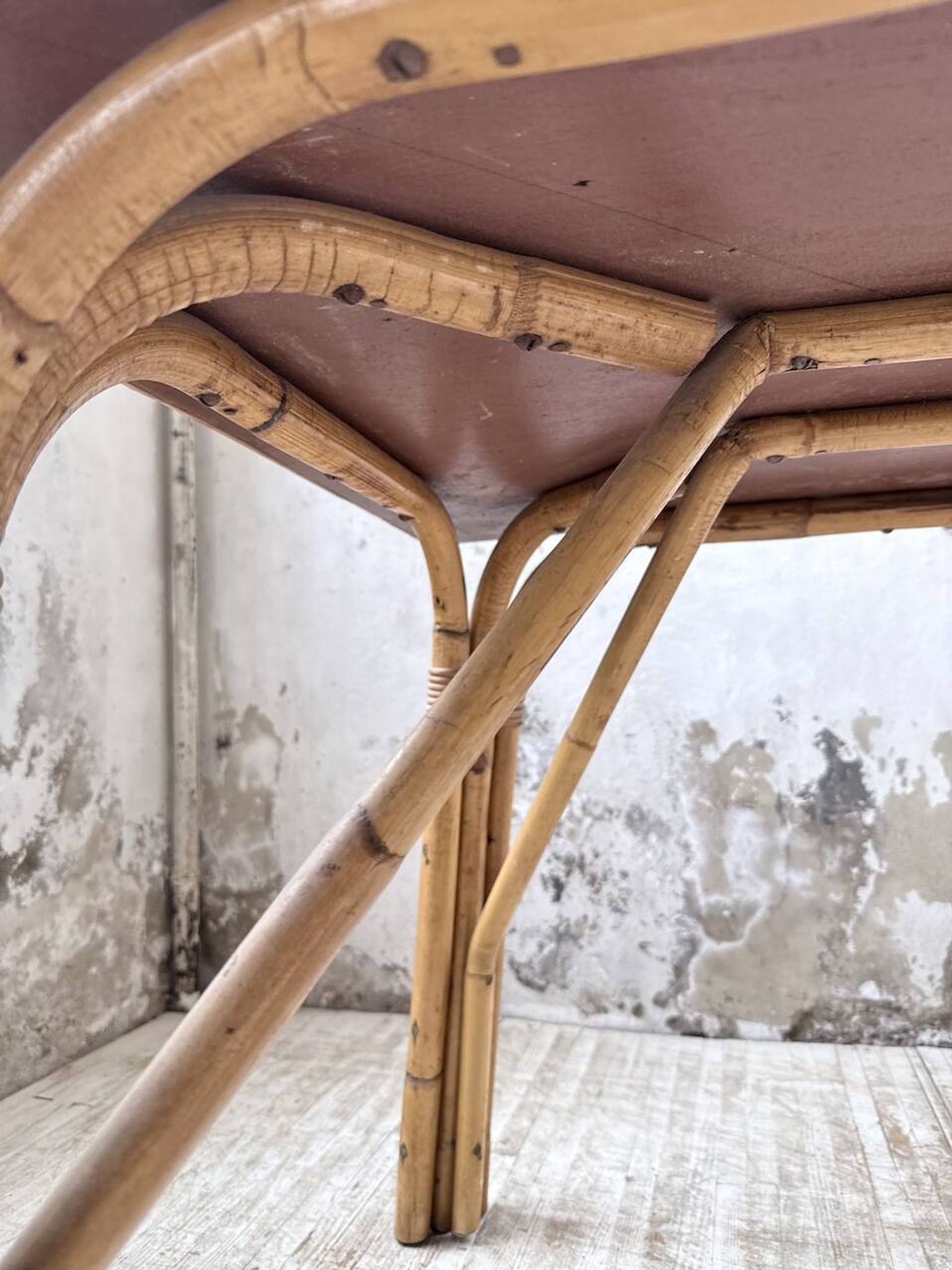 1950s rattan table with ceramic top