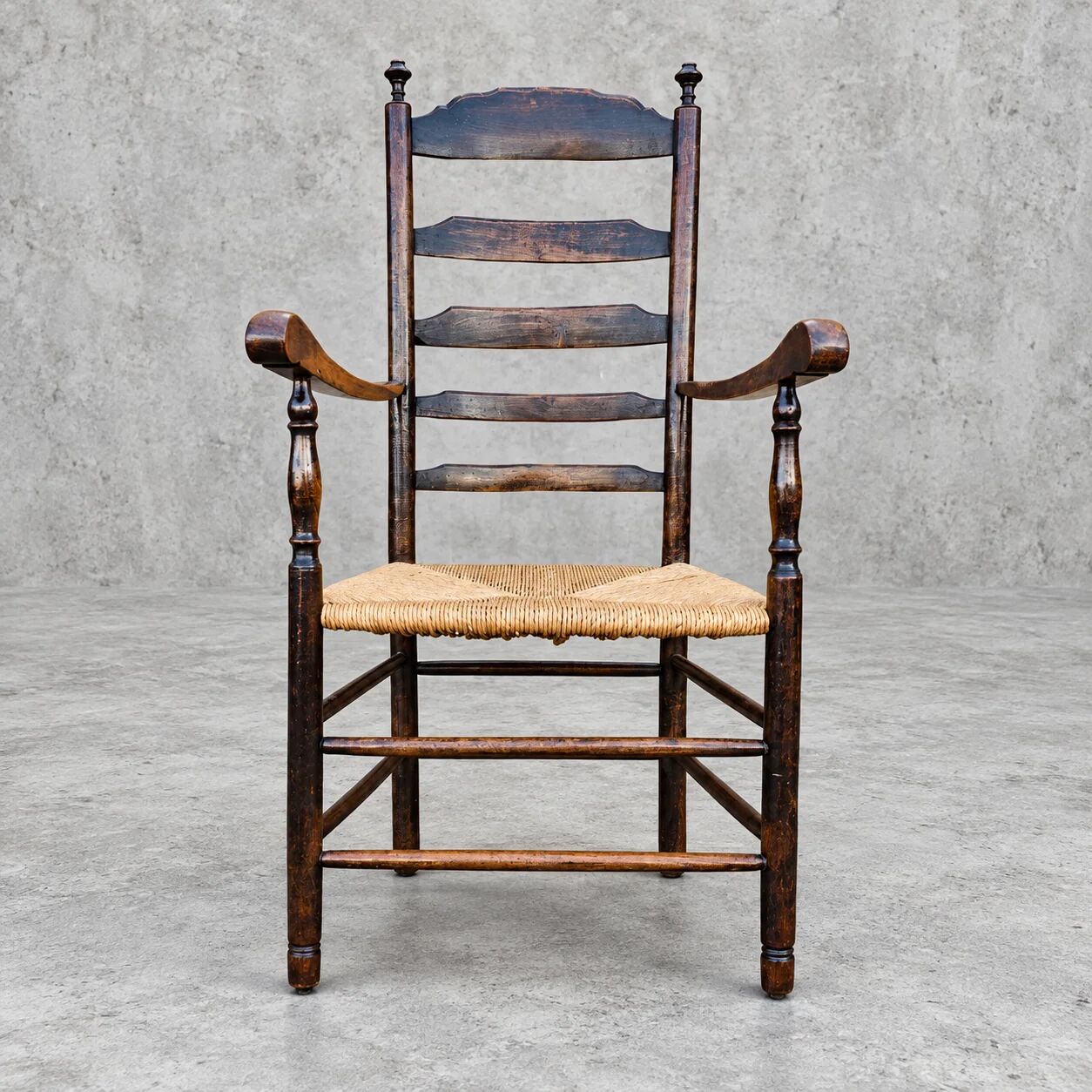 Early 20th century handcrafted and carved highback / ladder back chairs /