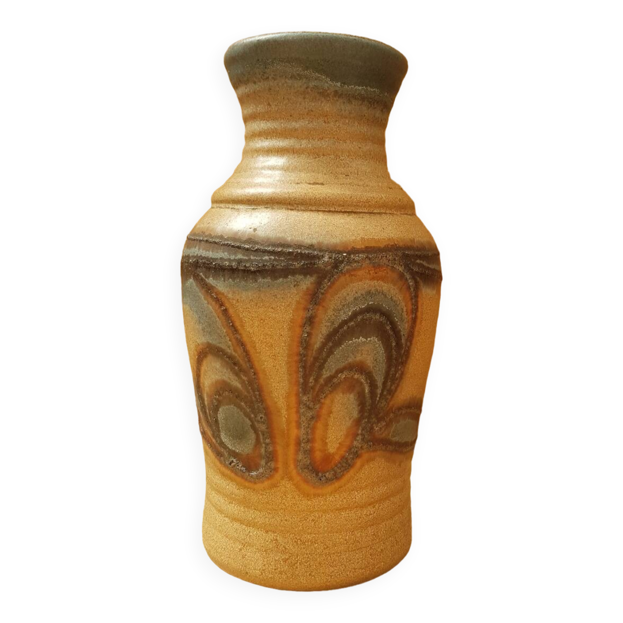 Old beige gray brown ceramic vase w. germany vintage