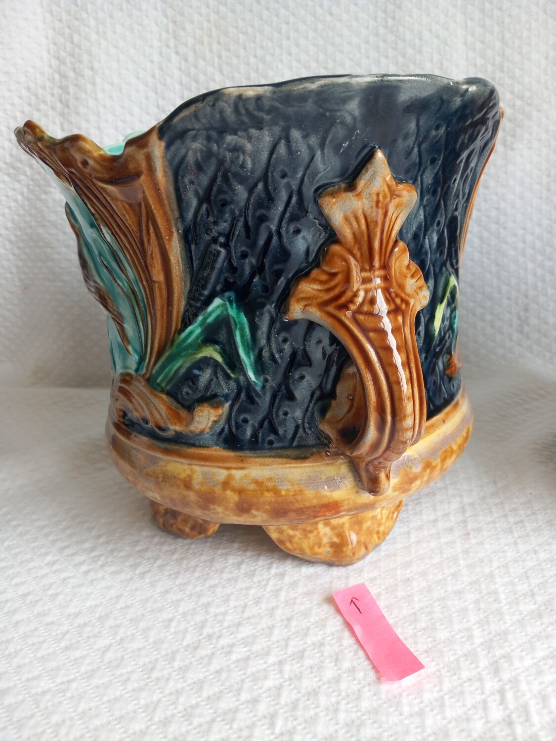 Pair of antique cache-pots in majolica – Art Nouveau 19th century