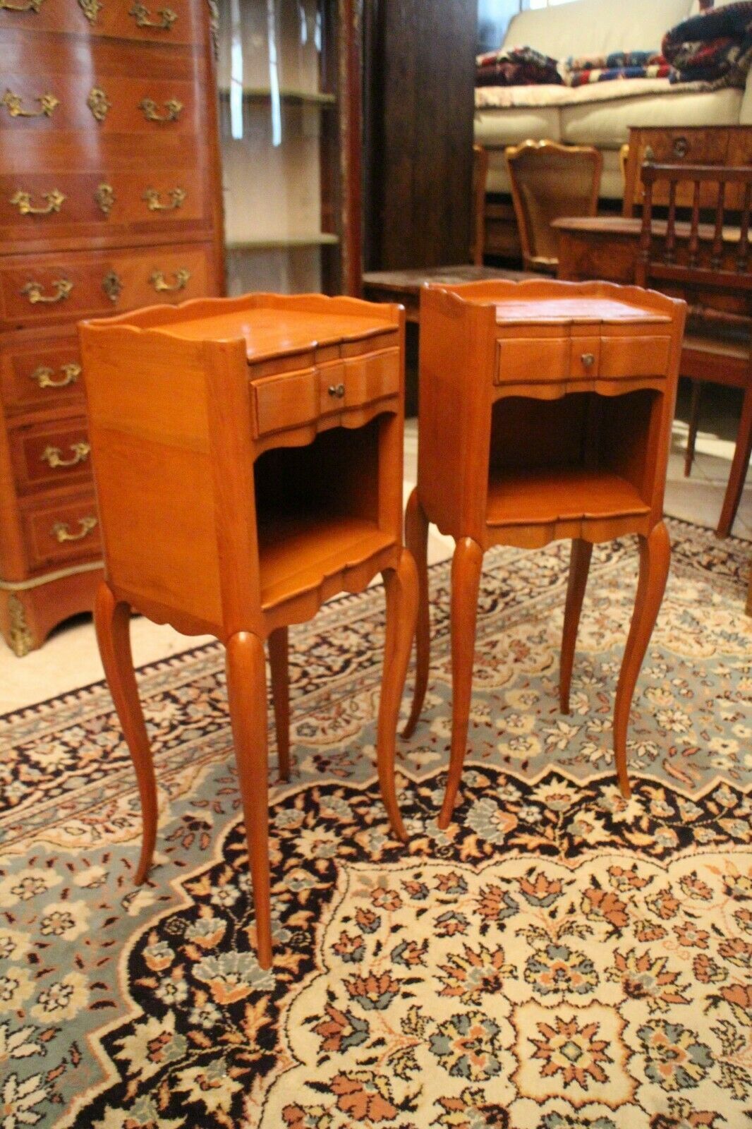 Pair of bedside tables sofa tips in louis XV-style massive cherry