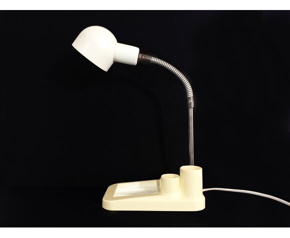 Lampe de bureau flexible blanche avec porte crayon. Lampe de bureau  Scandinave. Année 70 | Selency
