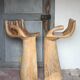Pair of wooden chairs in the shape of a hand, wooden bar stool, wooden chair, chair.