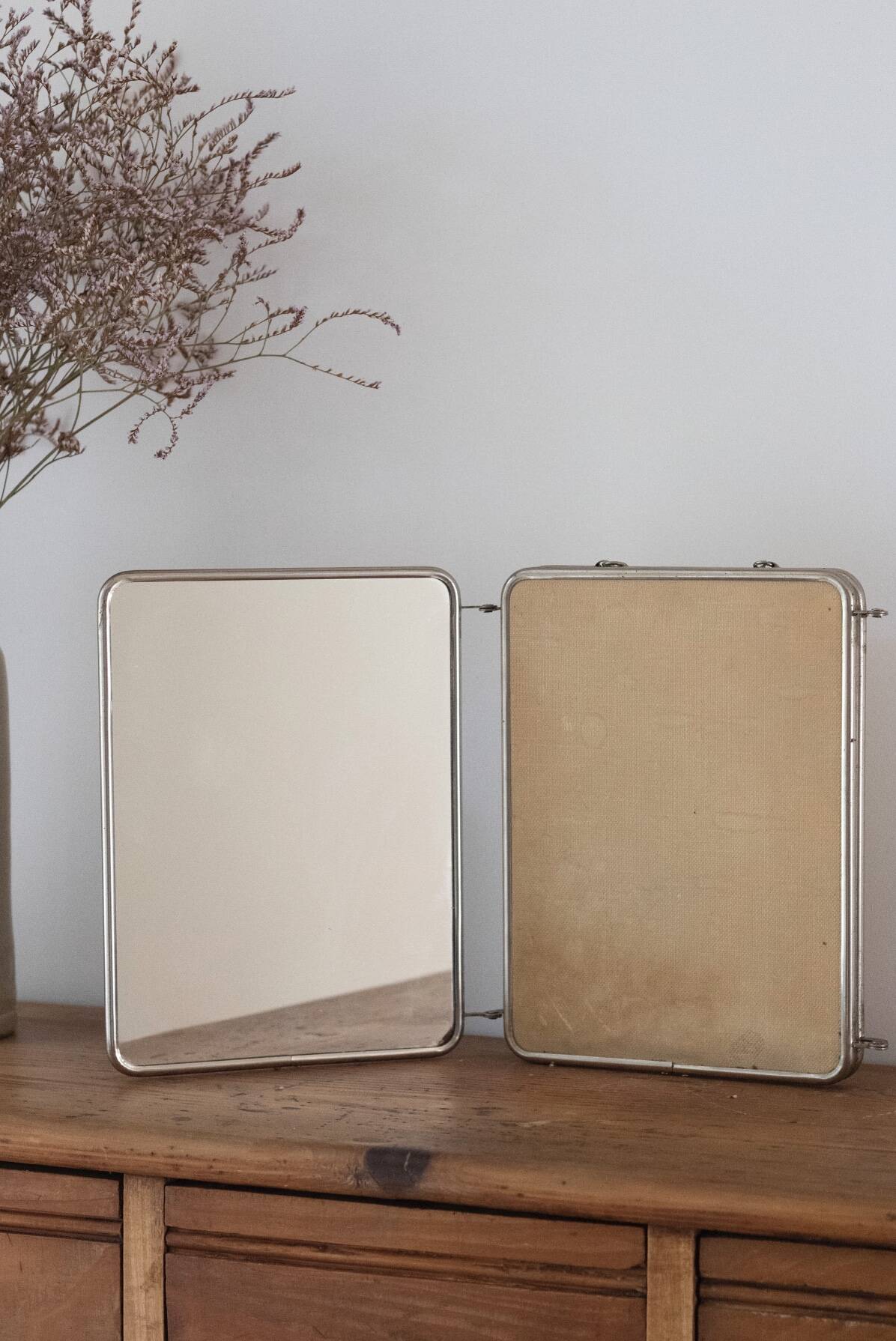 Vintage triptych barber mirror