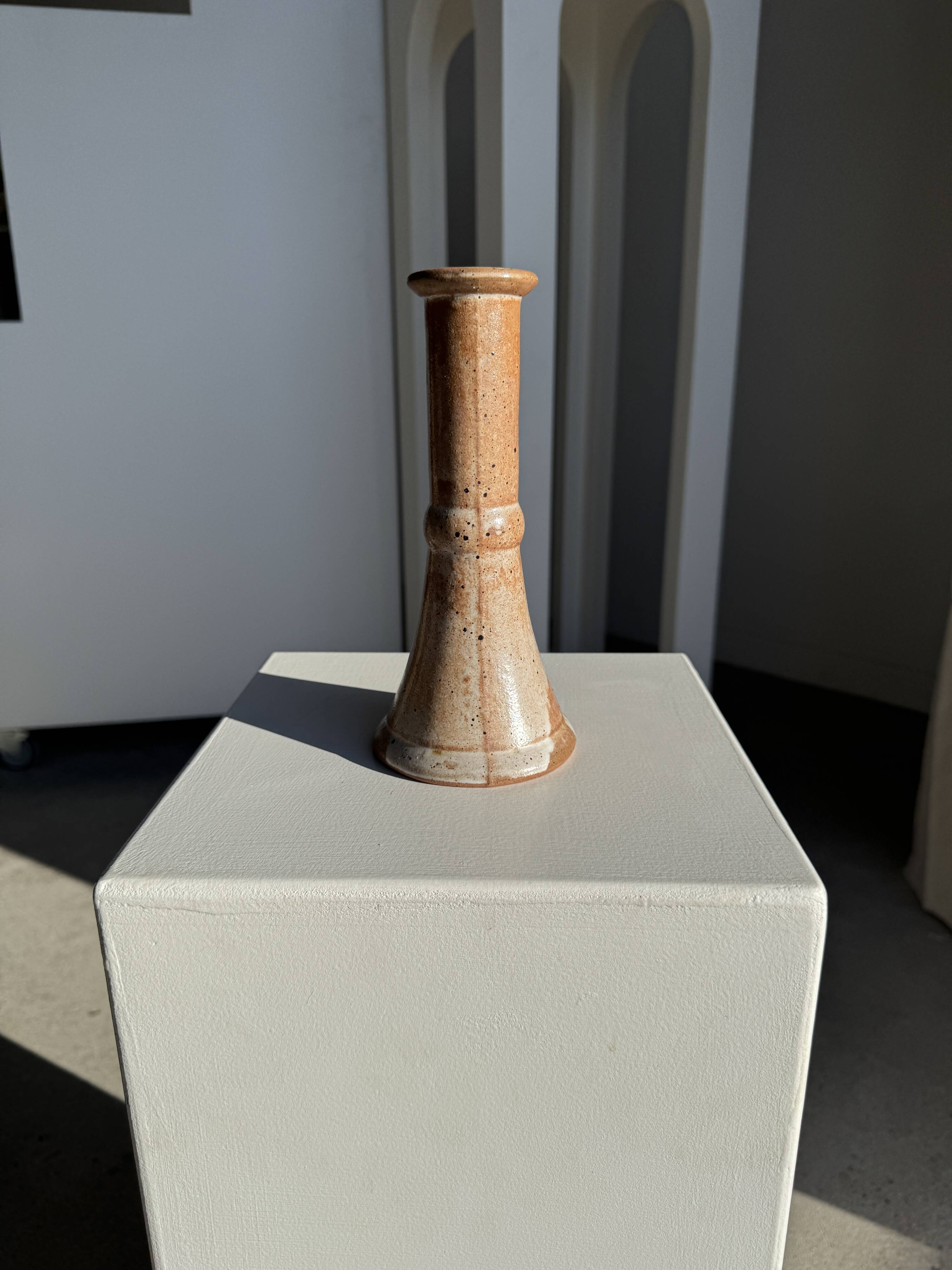 Large antique handmade stoneware candlestick H20