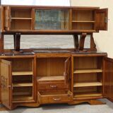 Solid walnut sideboard, moustache legs, black marble top.