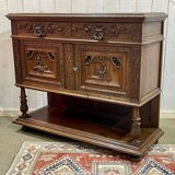 Early 20th century Breton oak serving trolley with a marble top