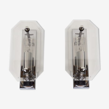 Pair of 60s sconces in bevelled glass and chrome by Sische