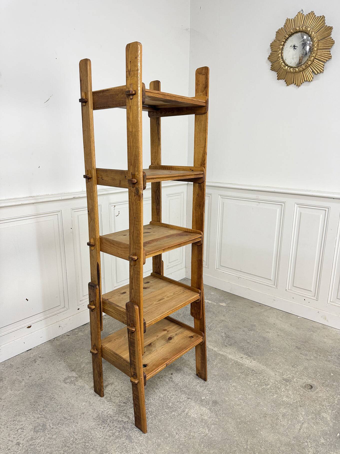 Brutalist shelf from the 1950s in beech wood.