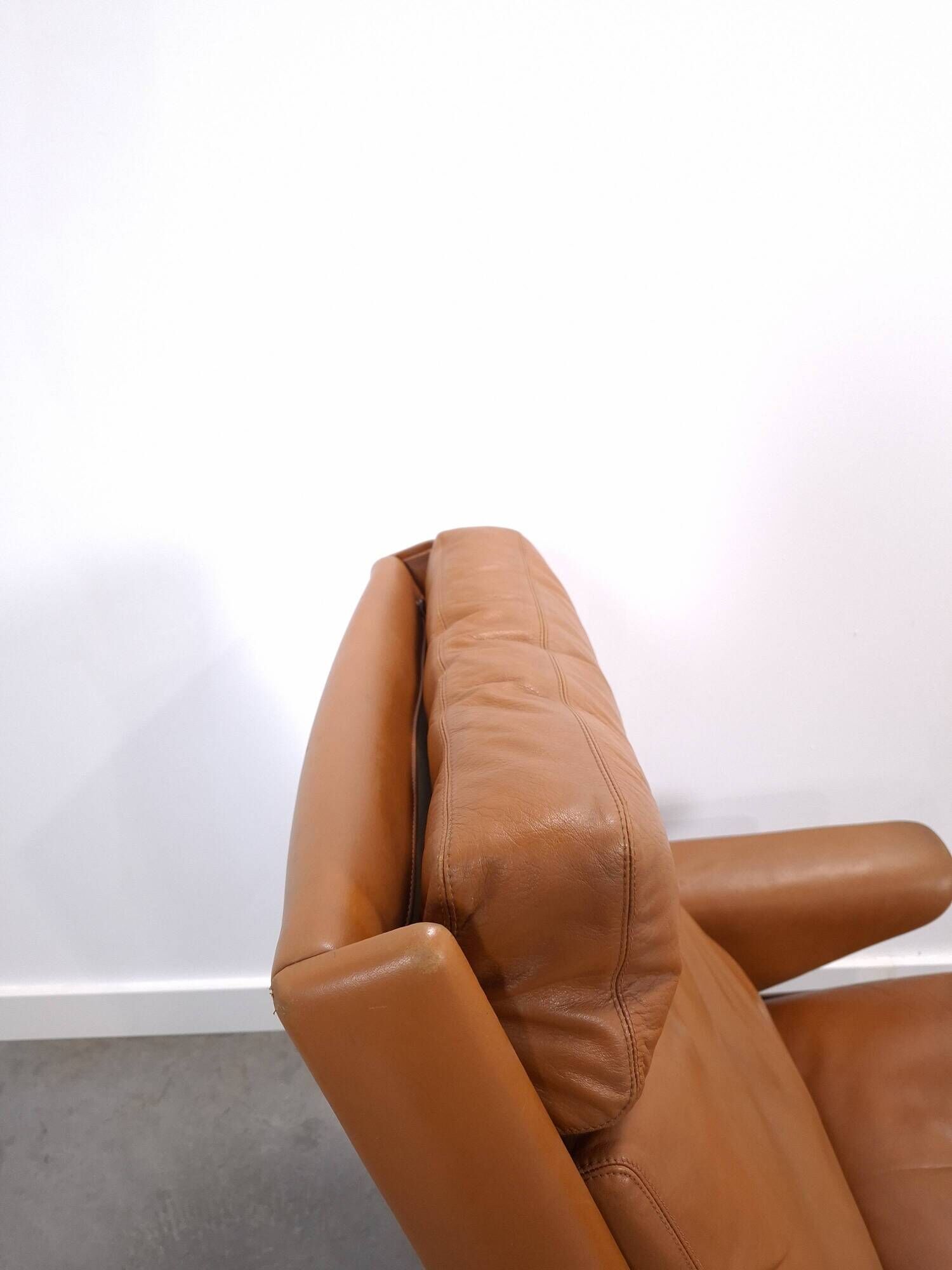 Vintage COR Swing armchair with ottoman, Reinhold Adolf, cognac leather