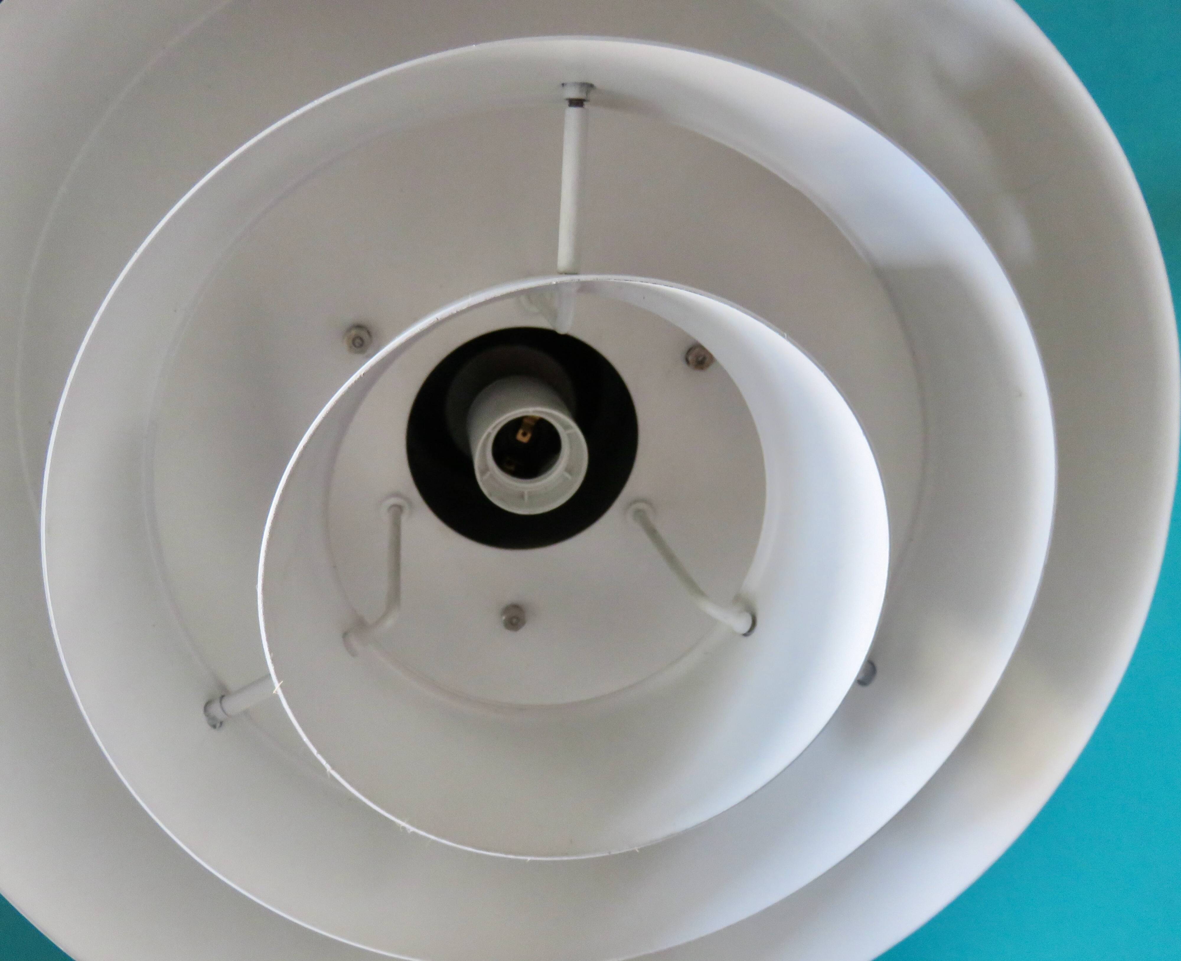 Large industrial pendant light in anthracite and white lacquered metal. Denmark, 1960