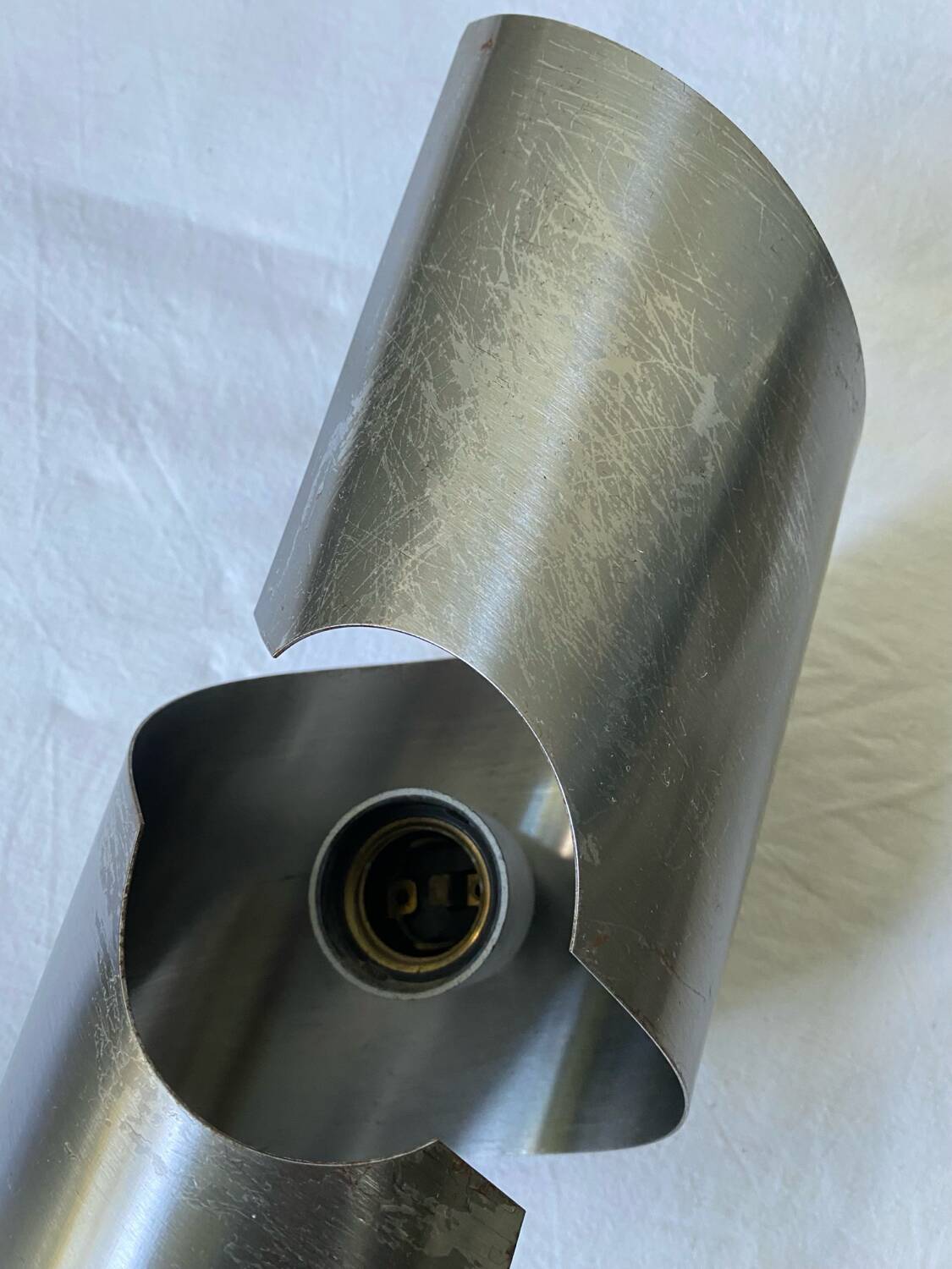 Brushed stainless steel wall light by Oxar France, vintage 1970s
