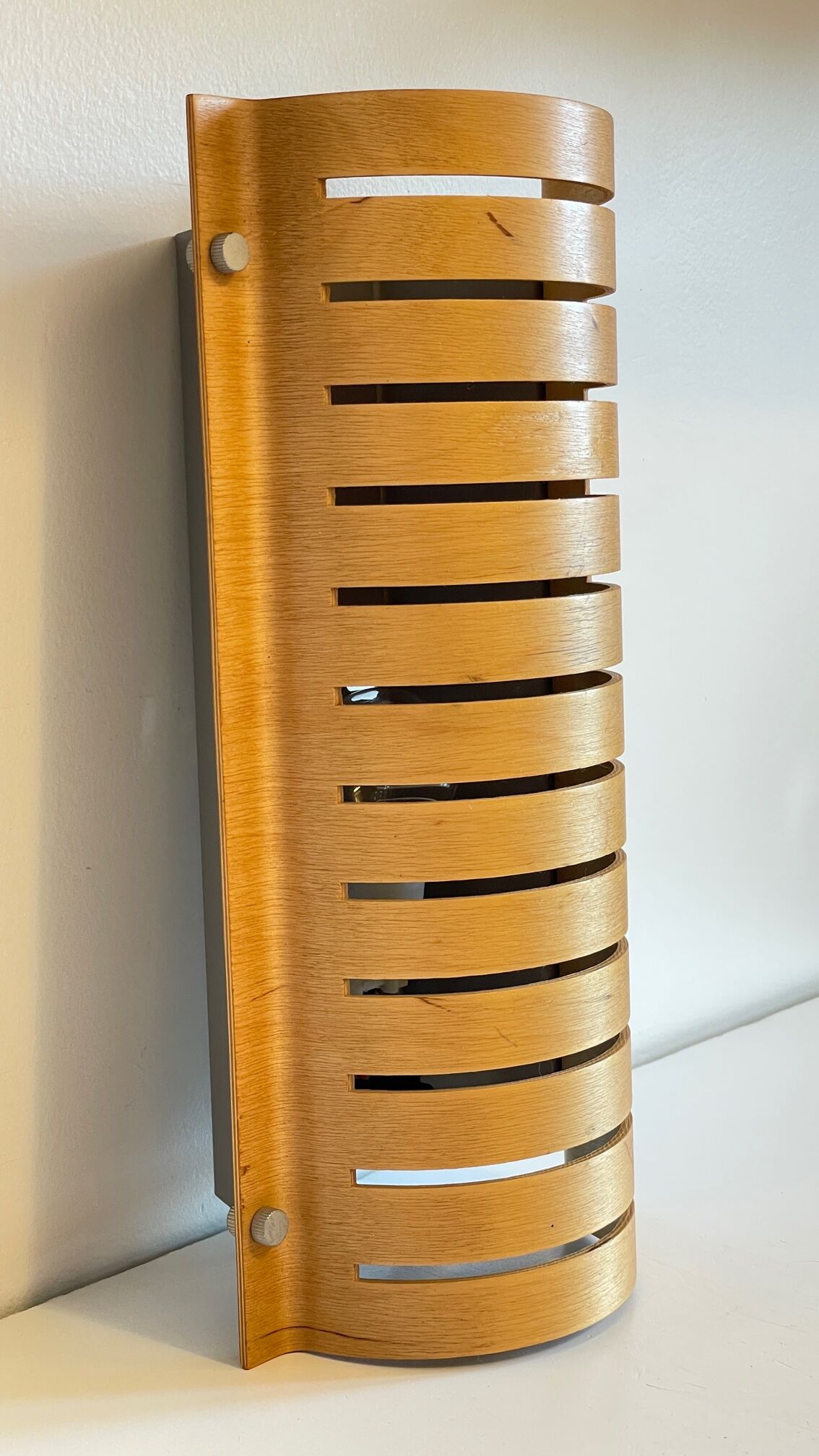 Vintage ikea bent wood and steel wall light