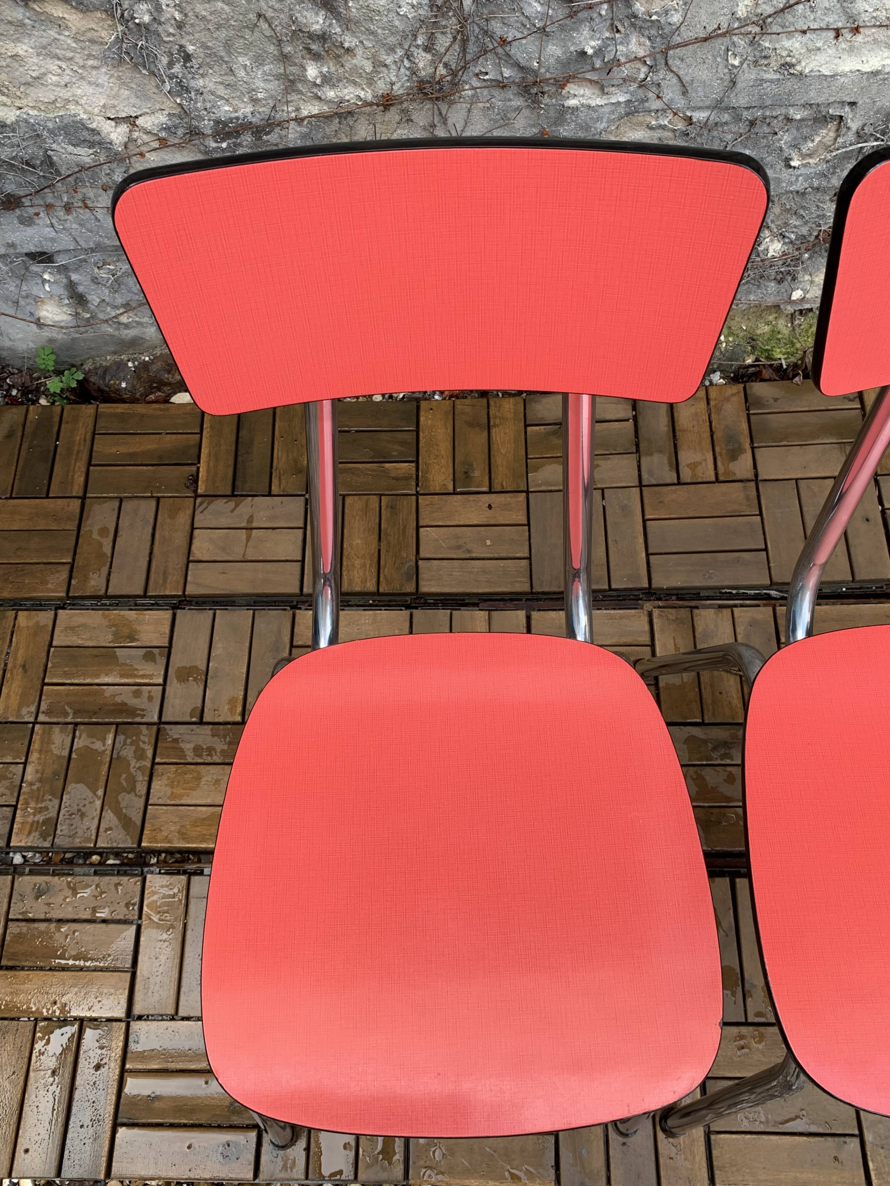 Pair of red Formica chairs Roc 1960