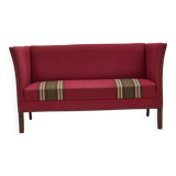 1970s, Danish 2-seater sofa, original red furniture wool, ash wood.