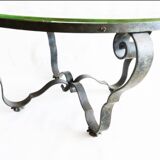 Round table from the 40s, wrought iron and églomisé glass