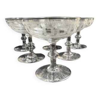 6 Baccarat champagne glasses engraving 3458