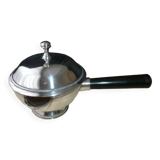 Covered saucepan with silver metal tail
