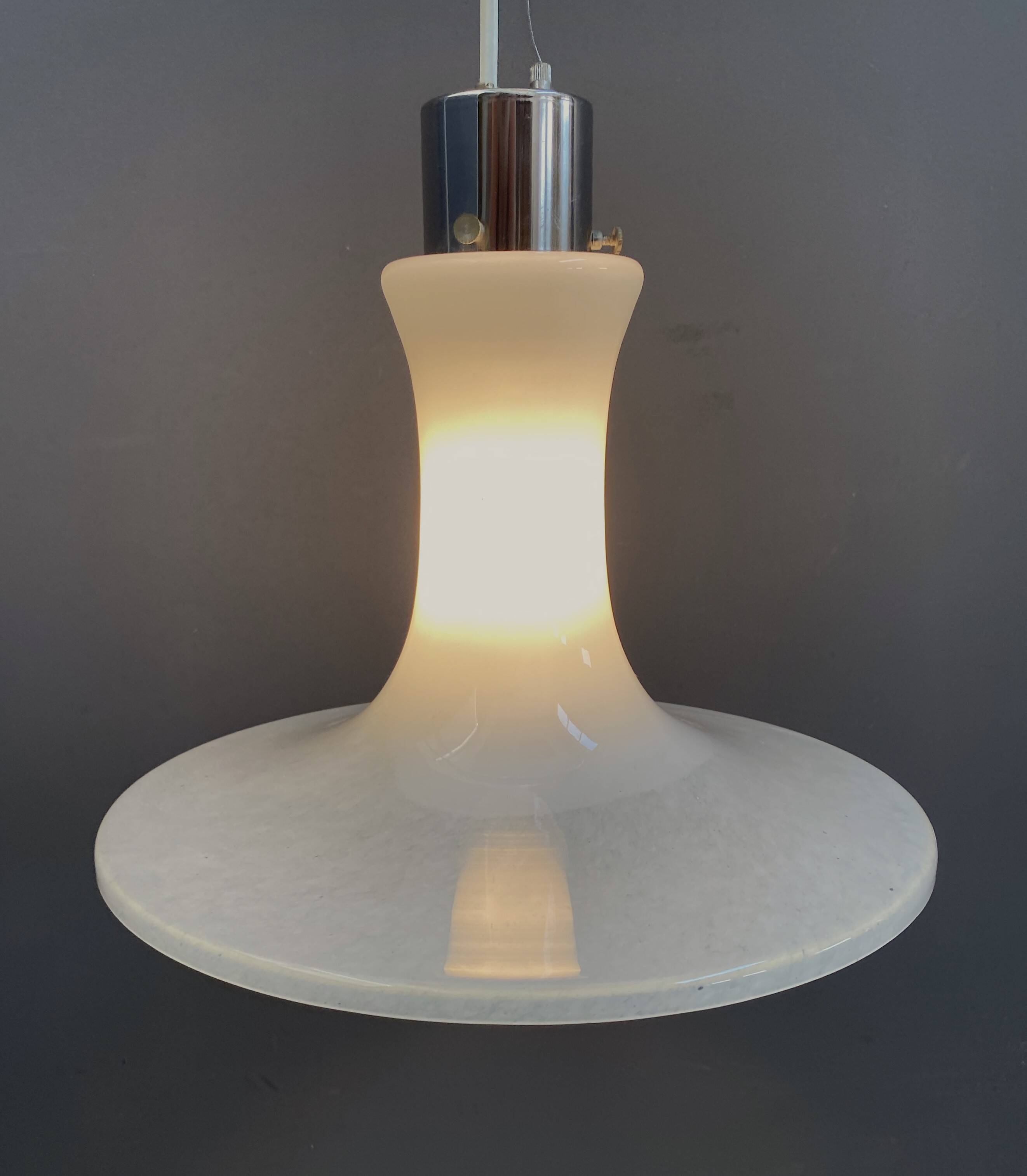 White glass pendant lamp 1980s