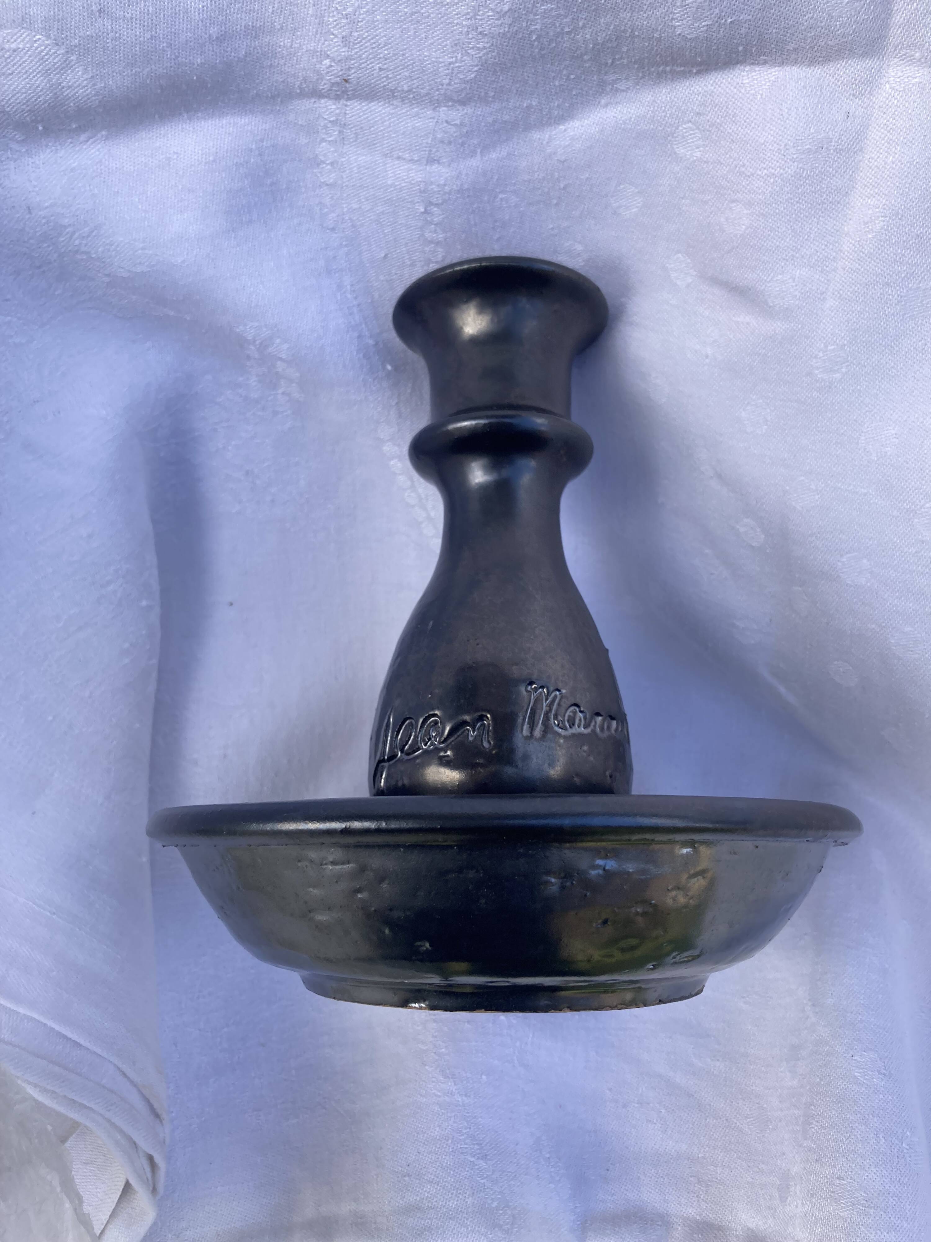large ceramic candle holder signed Jean Marais Vallauris ceramics