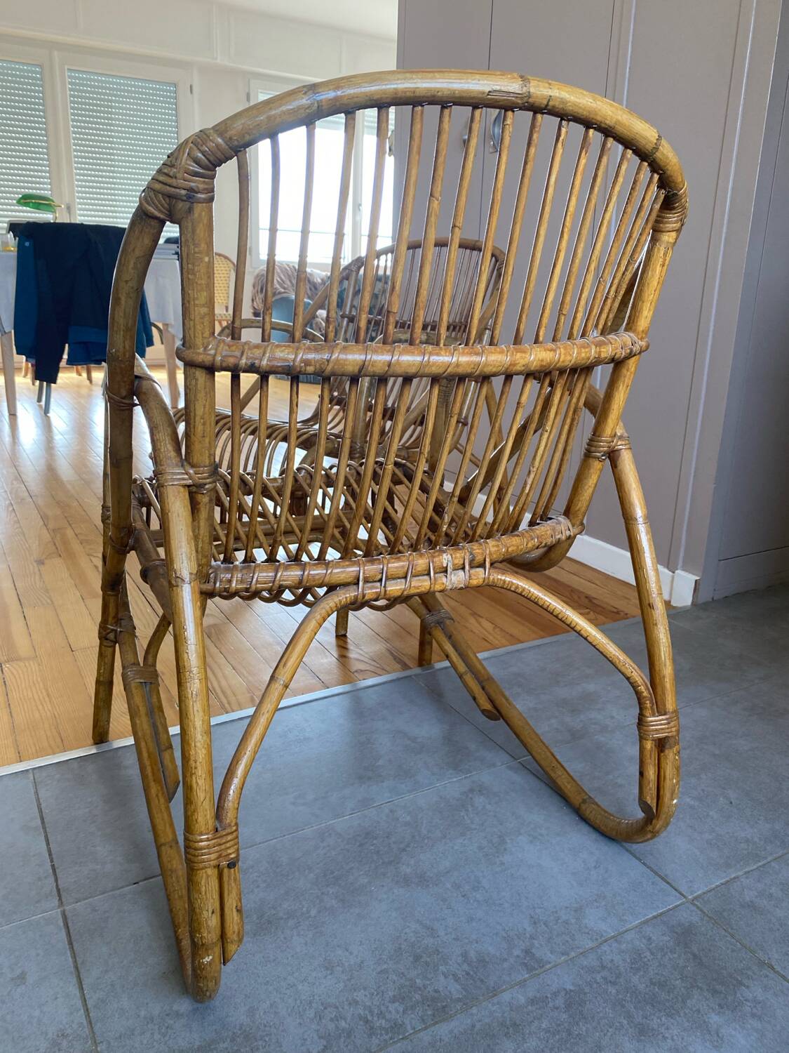 Rare pair of vintage rattan and wicker armchairs from the 1950s