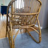 Rare pair of vintage rattan and wicker armchairs from the 1950s