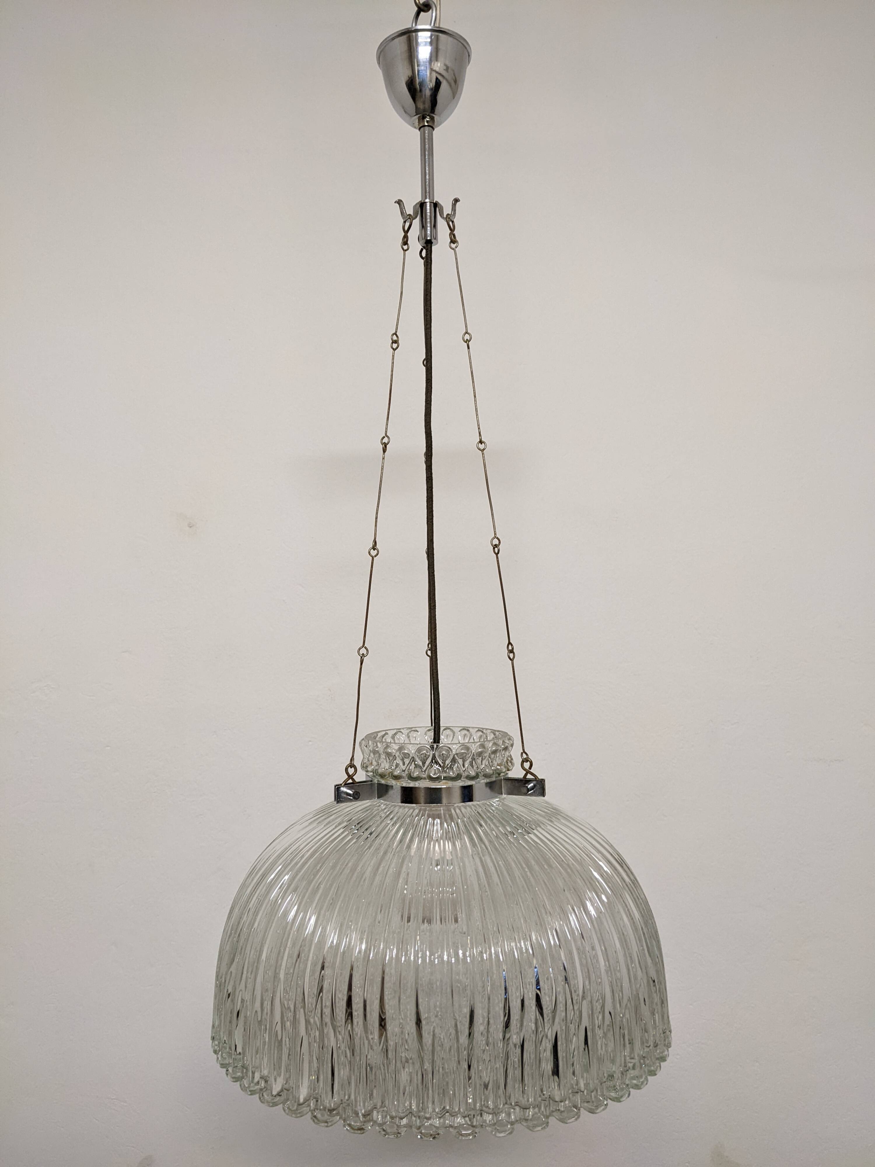 XL dome pendant light in blown glass, Italy circa 1960