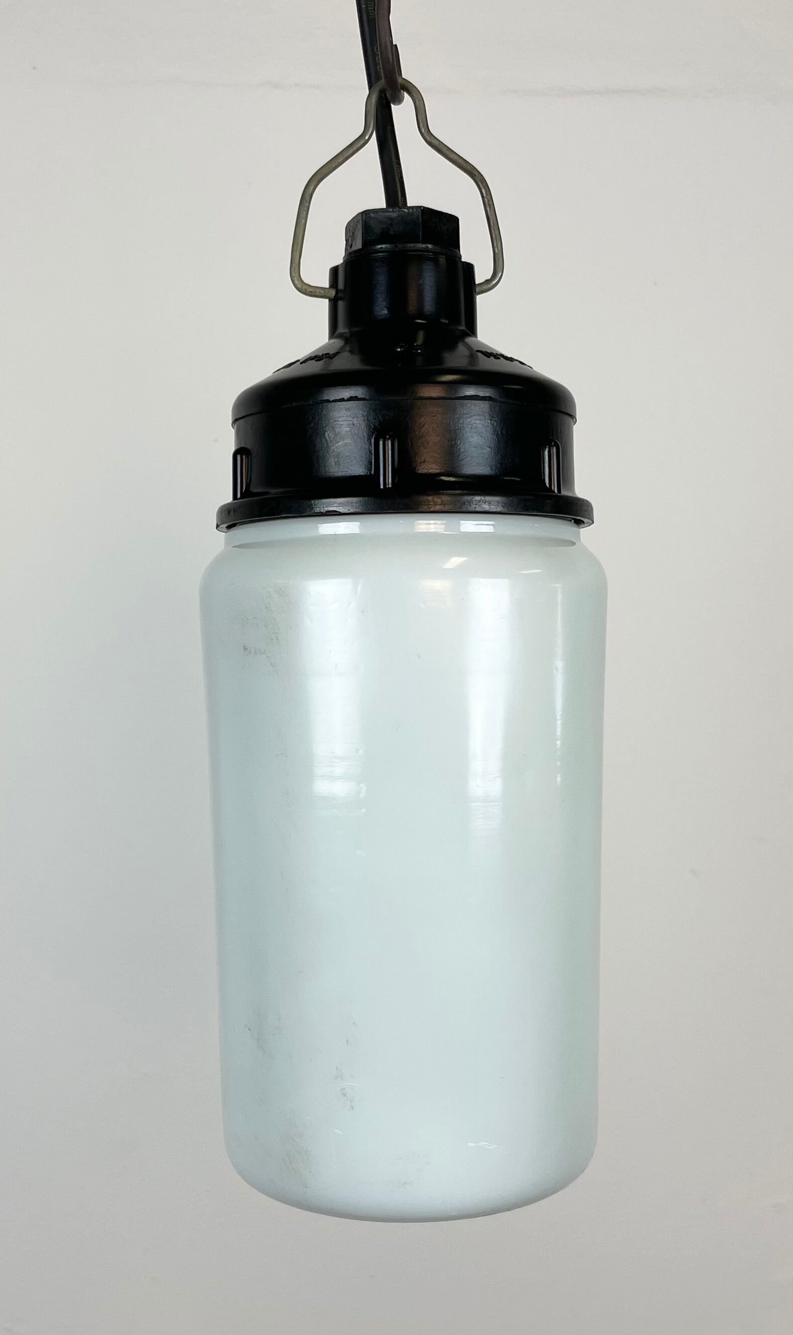 Industrial Bakelite Pendant Light with Milk Glass, 1970s