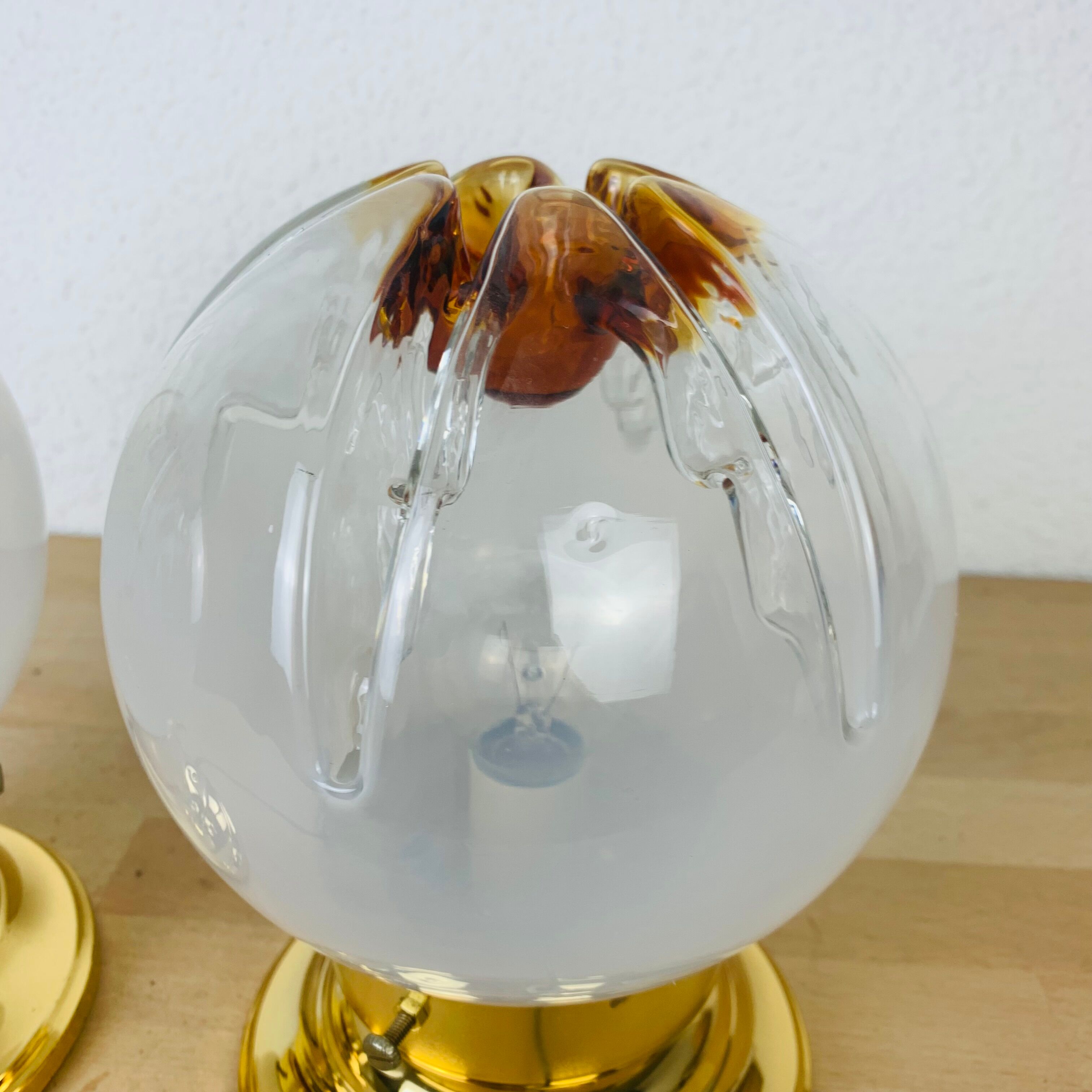 Pair of Mazzega Murano Hollywood Regency gold lamps