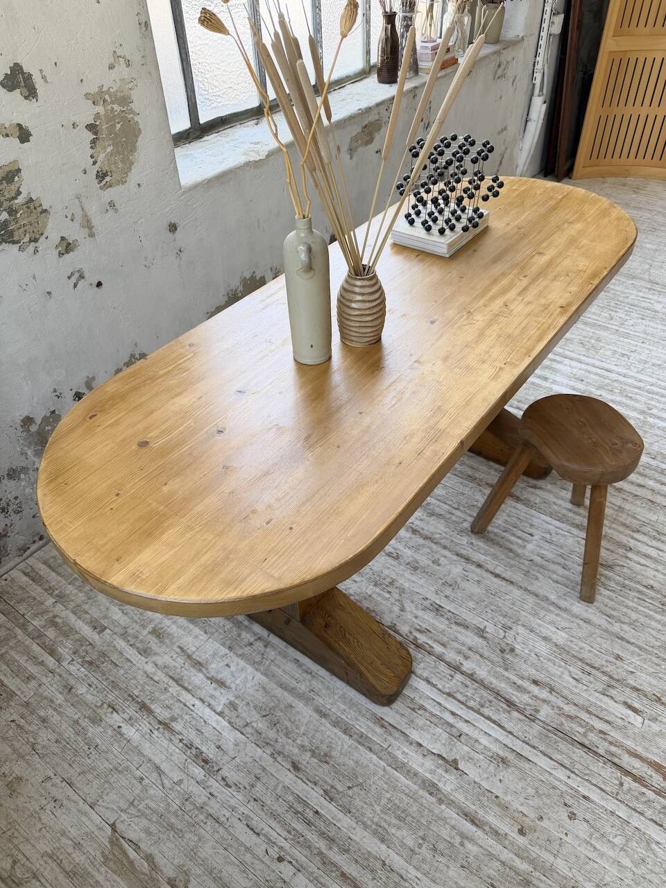 Brutalist pine oval table