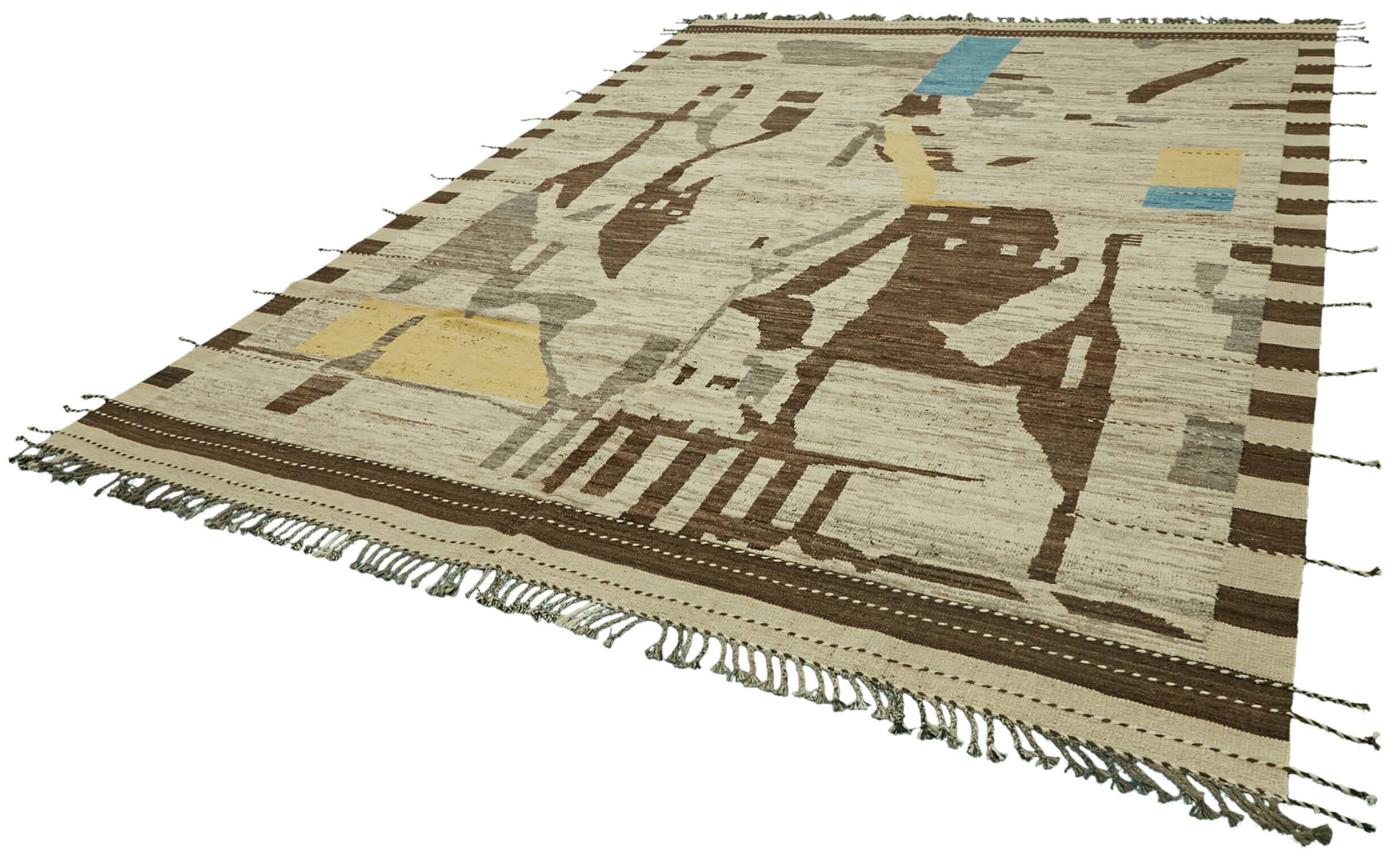 Hand-Knotted Turkish Contemporary 290 cm x 380 cm Beige Wool Carpet