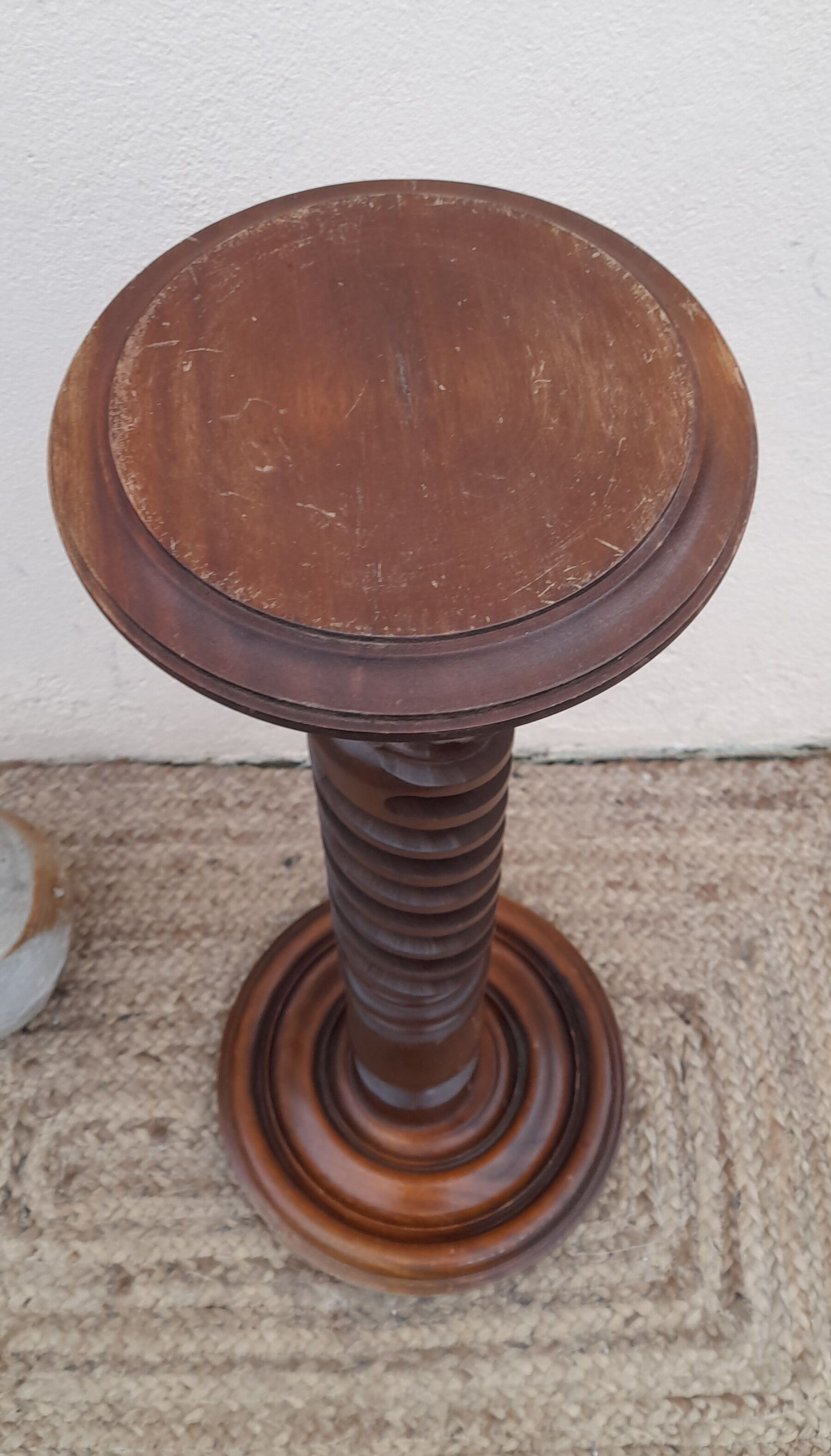 Column in walnut wood twisted in hollow, rustic vintage 60's years height 70 cm