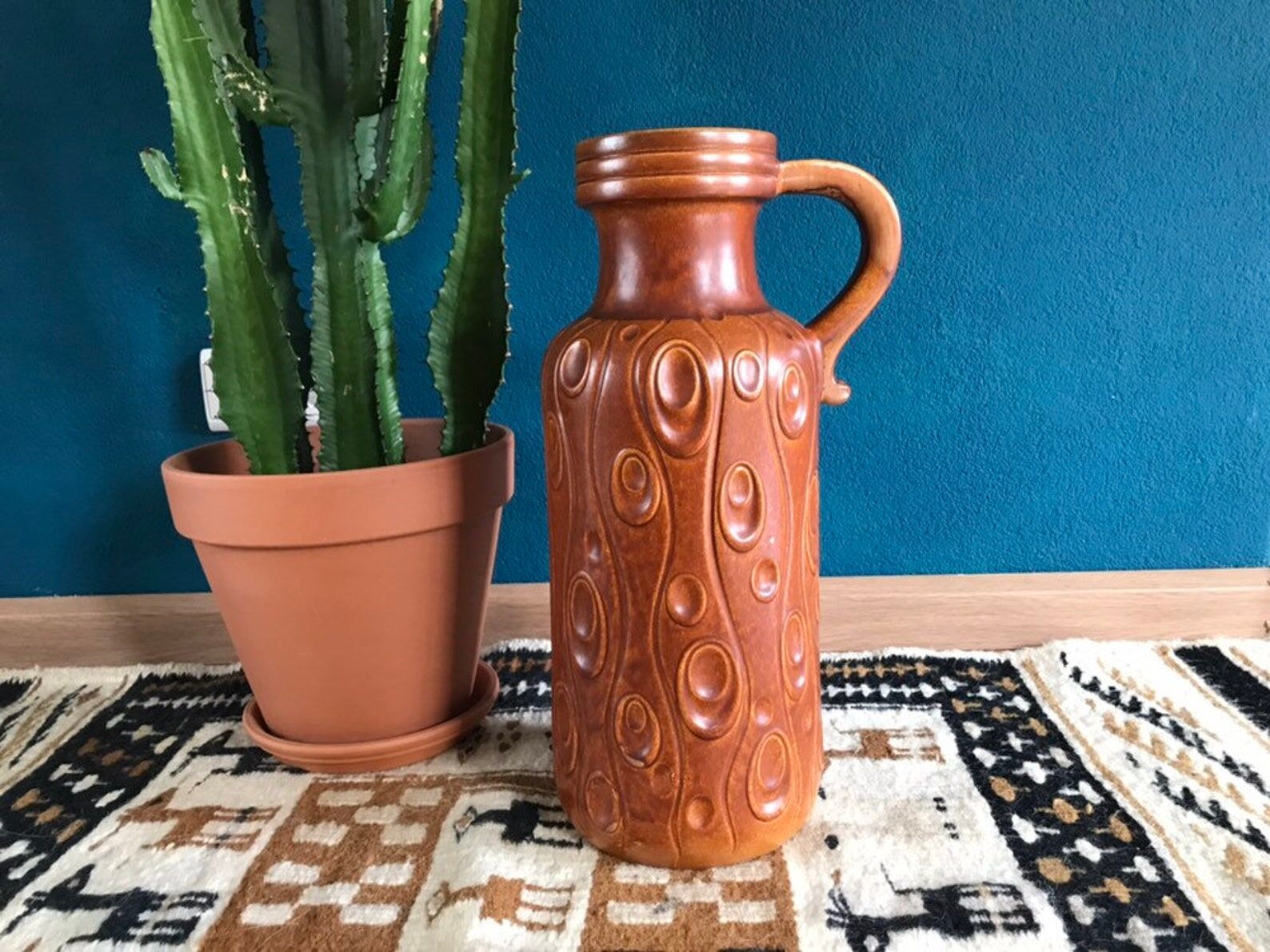 Vase de sol en céramique vintage XL Scheurich 488-45, poterie ouest-allemande