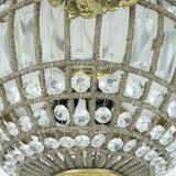 large 1960s CEILING LAMP glass crystal bronze hollywood regency style 1960s