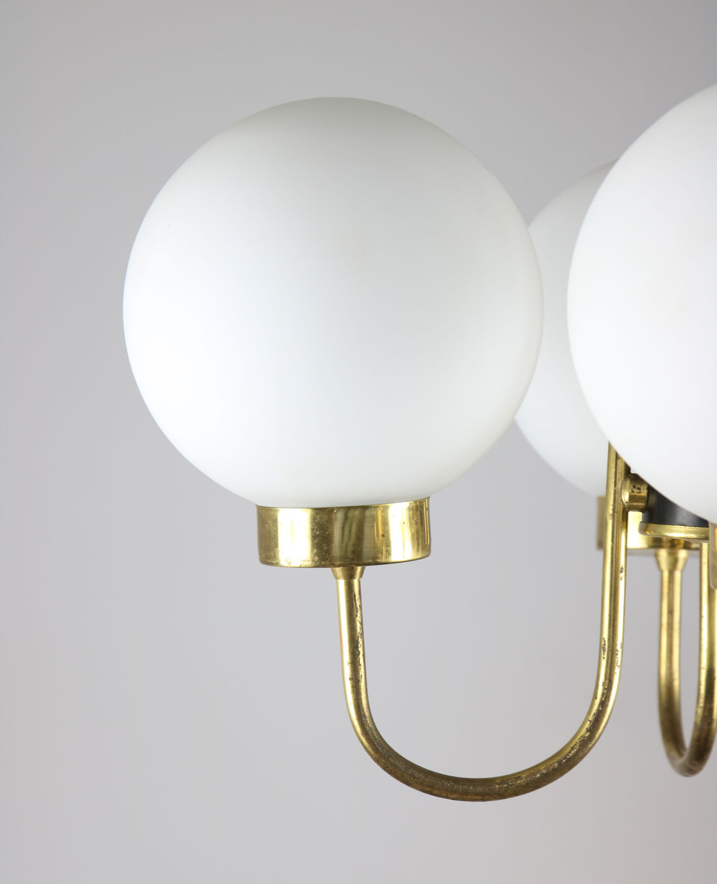 Mid-century brass and opaline glass chandelier