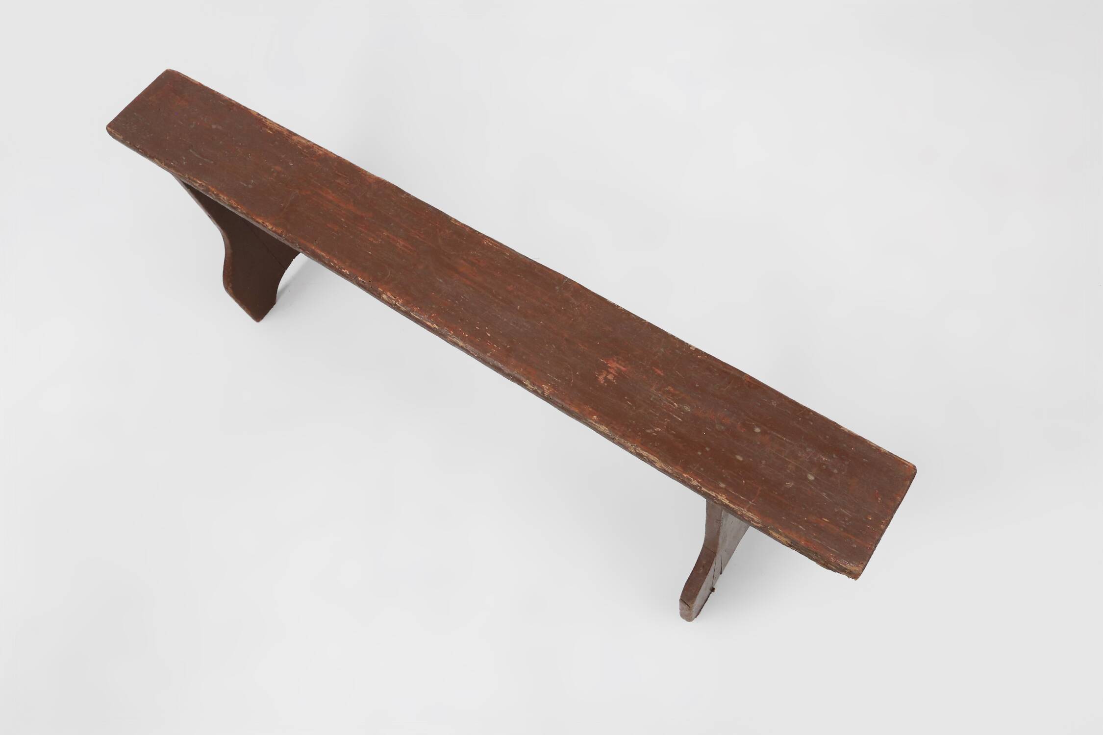 Mid-century rustic bench in brown painted wood, France ca. 1890
