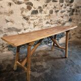 Table de toilette ou bureau d'écriture français ancien en châtaignier et peuplier, vers 1900