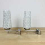 Pair of chrome metal wall lights and opaline tulips from the 70s
